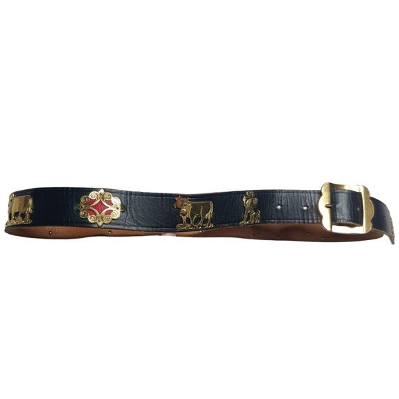 Vtg Traditional Swiss Appenzeller Black Leather Cow Farmer Embellished Belt M/L - Picture 2 of 9